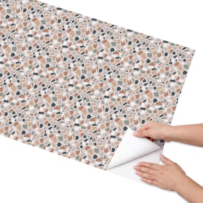 Coloray Meubel Wrap Folie - Beige Meubelfolie - 65x130 cm - Meubelfolie Zelfklevend Terrazzo-patroon - Wrapfolie Keuken - Modern Meubelfolie - Decoratiefolie - Tafeldecoratie - Achtergronden en patronen