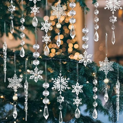 22 Transparante Acryl Kerstboom Ornamenten Sneeuwvlokken en IJspegels Kerstdecoratie