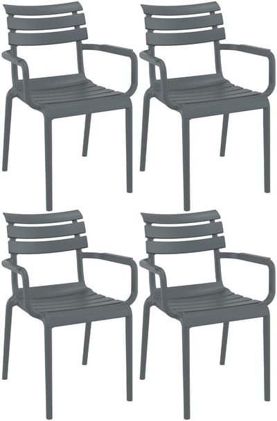CLP Paris Set van 4 tuinstoelen - armleuningen - stapelbaar - kunststof - donkergrijs