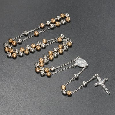 Colliers Pendentifs Rosaire Catholique Pour Femmes Chaîne de Perles 6MM Croix Crucifix Collier Long Hommes Bijoux de Prière Religieuse