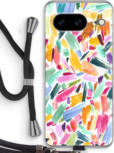 Case Company® - Hoesje met koord geschikt voor Google Pixel 8 hoesje met Koord - Watercolor Brushstrokes - Telefoonhoesje met Zwart Koord - Bescherming aan alle Kanten en Over de Schermrand