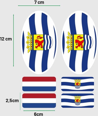 Zeelandse vlag stickers auto – Set met 6 autostickers
