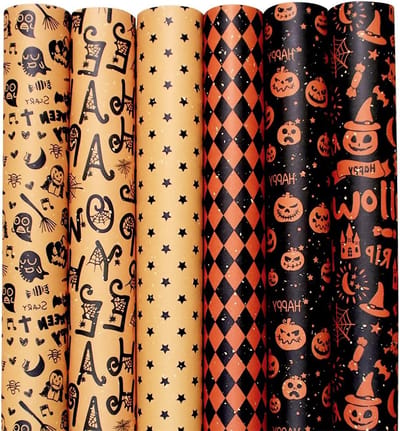 Halloween Cadeaupapier Set van 6 Vellen, Bruin Kraft Vintage Inpakpapier voor Geschenken, Perfect voor Dag van de Doden en Feestelijke Gelegenheden
