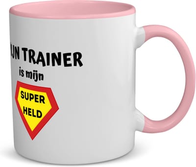 Akyol - mijn trainer is mijn superheld koffiemok - theemok - roze - Trainer - super trainer - sport - verjaardag - cadeautje voor trainer - trainer artikelen - kado - geschenk - 350 ML inhoud