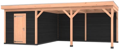 Douglas overkapping, 750 x 400, met zwarte schuur en achterwand, Westwood Comfort Plus