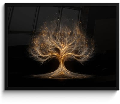 Poster in lijst - Fotolijst 80x60 cm - Posters - Lichtjes - Boom - Abstract - Zwart - Posterlijst zwart - Decoratie - Wanddecoratie woonkamer - Muurdecoratie slaapkamer