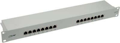 InLine® patchpaneel Cat.6, 16-voudig, 48,26cm (19), 1U, lichtgrijs, RAL7035