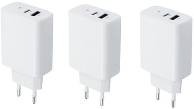 3 stuks OneOne 30W super snellader met 2 poorten. Witte oplader met USB C en USB A. PD en Quick Charge lader adapter past op Universeel Microsoft, LG, Lenovo, Honor, Samsung Galaxy, Motorola Moto, Google Pixel, Kobo (Rakuten), Apple iPhone / iPad