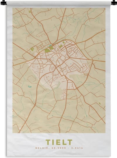 Wandkleed - Wanddoek - Tielt - Kaart - Plattegrond - België - Stadskaart - 120x180 cm - Wandtapijt