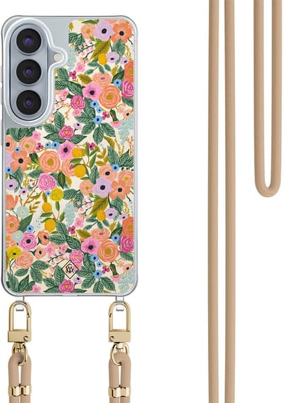 Casimoda® hoesje met beige koord - Geschikt voor Samsung S26 - Pink Garden - Afneembaar koord - TPU/polycarbonaat - Multi