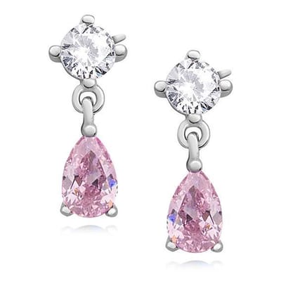 Joy|S - Zilveren elegante druppel oorbellen zirkonia roze