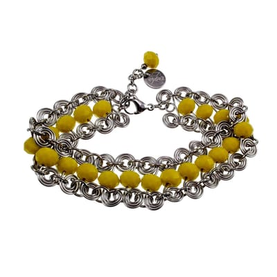 Brede Spiralen Armband met Gele Oostenrijks Kristallen, Armband Dames, RVS, Verstelbaar 16 tot 19 cm - Handgemaakt esde2