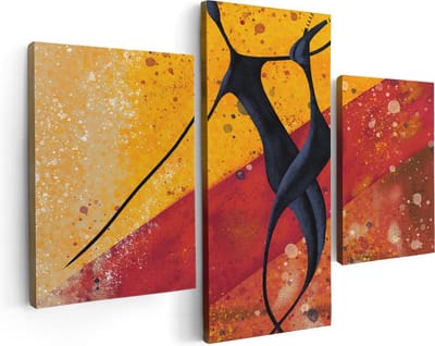 Artaza Canvas Schilderij Drieluik Abstracte Kunst - Dansend Afrikaans Paar - 90x60 - Foto Op Canvas - Canvas Print