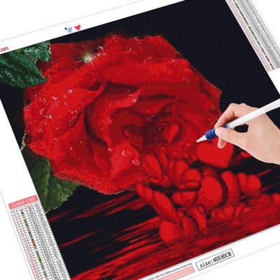 Peinture Diamant 5D Rose Mosaïque Diamant Fleur Broderie Diamant Point de Croix Rond Complet 30x30 red