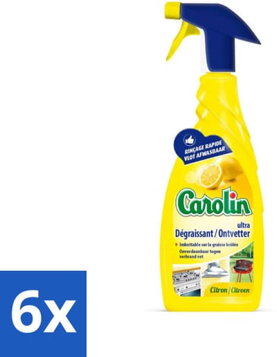 Carolin - Keukenreiniger - Spray Ultra Ontvetter Citroen - 650 ml - Voordeelverpakking - 6 stuks