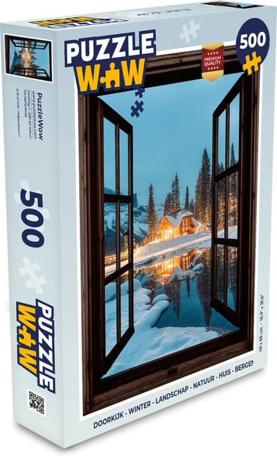 Puzzel Doorkijk - Winter - Landschap - Natuur - Huis - Bergen - Legpuzzel - Puzzel 500 stukjes