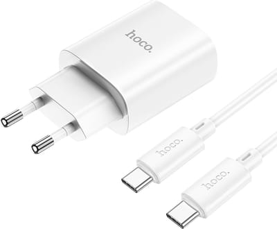 Hoco Oplader Geschikt voor Samsung Galaxy A20e - Type C Kabel (1 Meter) & Stekker (N27) - USB C Snel Lader 20W - Wit - Ook geschikt voor A14 / A34 / A54 / A13 / A33 / A53 / A12 / A32 / A52 / A11 / A51 / S20 / S21 / S22 / S23 / FE / Plus / Ultra