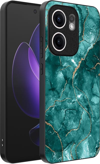 Smartphonica Telefoonhoesje Geschikt voor Oppo Reno 13F met marmer opdruk - TPU backcover case marble design - Goud Groen geschikt voor Oppo Reno 13F