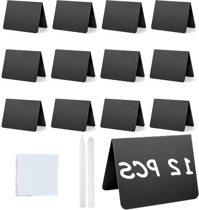 Kleine krijtborden voor buffetten, V-vormige standaard, inclusief 2 pennen en schoonmaakdoek, 10 x 7,5 cm, ideaal voor menukaarten en tafeldecoratie