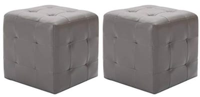 2x Grijze Faux Leather Poufs - Comfortabele Hocker en Voetensteun