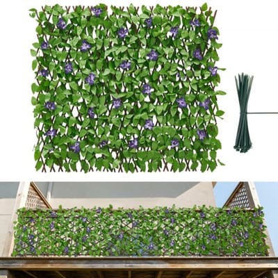 VEVOR Kunsthaag 64,9x310 cm 2-delige set, plantenwand, uitschuifbaar privacyscherm, privacyhek, haaghek, kunstplanten balkonbekleding voor bruiloften, buitentuinen, achtertuinen