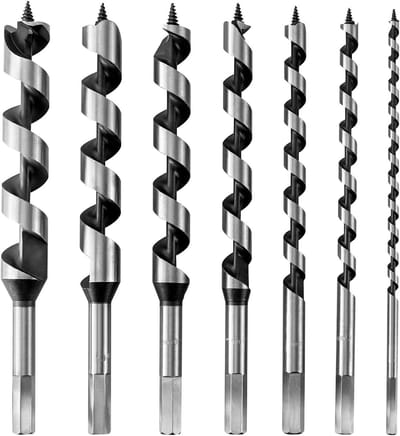 Set van 7 Boorbits voor Auger, 9" Harde Legering, Perfect voor Houtboren met Precisie en Diepe Gaten