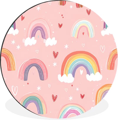WallCircle - Wandcirkel - Muurcirkel - Regenboog - Patroon - Pastel - Handgetekend - Aluminium - Dibond - 30x30 cm - Binnen en Buiten