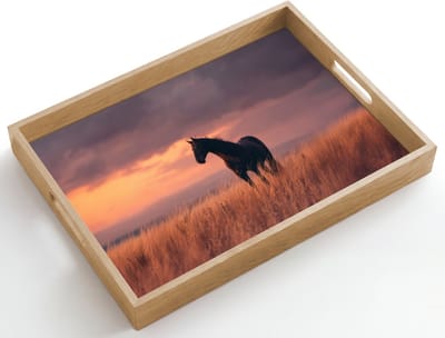 Dienblad hout 50x35 cm - Schootdienblad - Paard - Wolken - Open veld - Borrelplank rechthoek - Plateau dienbladen