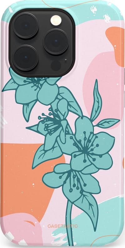 Casetastic hoesje geschikt voor Apple iPhone 14 Pro - MagSafe - Dubbellaagse bescherming - Roze Oranje Turqoise Bloemen Modern - Fashion Case - Wit Mintgroen Perzik Lichtroze
