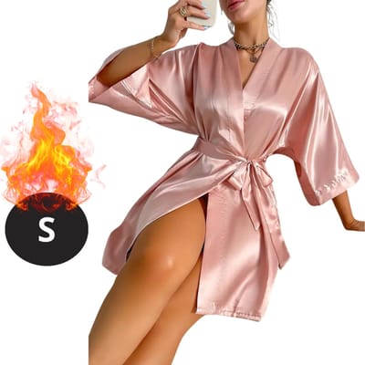 Bovista Satijnen Jurk - Slipdress - Pyama Dames - Badjas - Ochtendjas - Kimono - Erotisch - Kamerjas - Roze S
