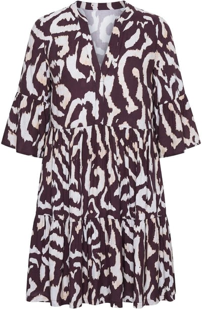 Studio Untold - Dames - Jurk korte A-lijn print ruche - Chocolade - Maat 46+