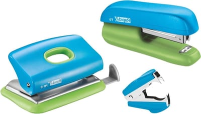 Mini nietmachine perforator set - Kantoor nietapparaat - Papier organiseren - Compact en draagbaar - 10 vel - Blauw/Groen