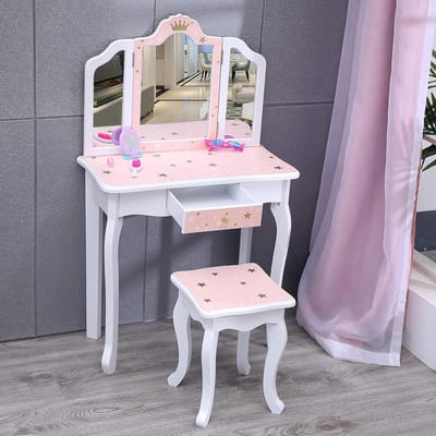 Kaptafel met Stoel - Kinder Make-up Tafel - Spelen en Aankleden - Inclusief Lade - 99 x 59 cm - Roze