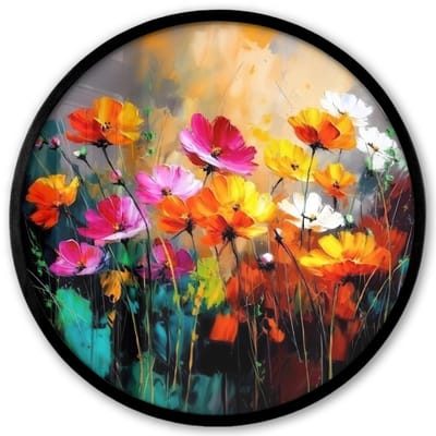 Poster in lijst Rond - Fotolijst 40x40 cm - Posters - Felgekleurd - Bloemblaadjes - Abstract - Ronde posterlijst zwart - Decoratie - Wanddecoratie woonkamer - Muurdecoratie slaapkamer