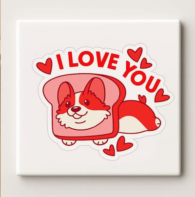 I Love You Corgi Keramische Tegel – 15x15 cm Schattige Hond met Hartjes Ontwerp – Lief Cadeau voor Stellen & Dierenvrienden