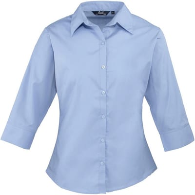 Premier Dames/Dames Poplin 3/4 Mouw Shirt (Middenblauw)