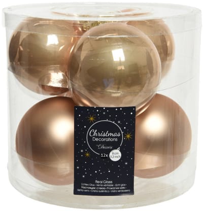 Decoris Kerstballen - 12x st - toffee bruin - 8 cm - glas - kerstversiering