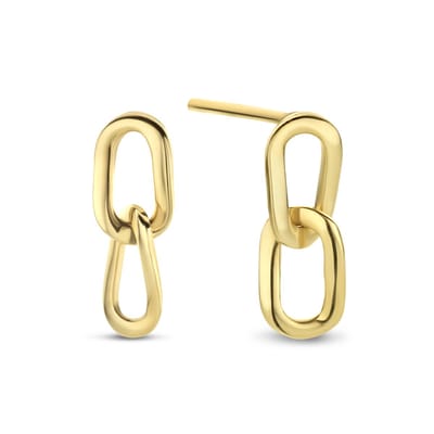 New Bling 9NBG-0347 Gouden Oorknopjes - Dames - Schakels - Hangend - 10 x 3,8 mm - Pouchette - 14 Karaat - Goud