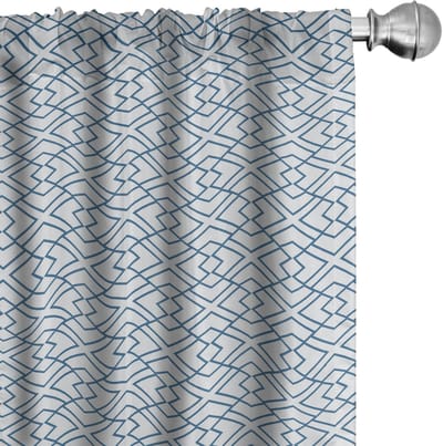 ABAKUHAUS Japans Voorhangen – 2x75x225 cm – Blauw-Wit Geometrisch Microvezel