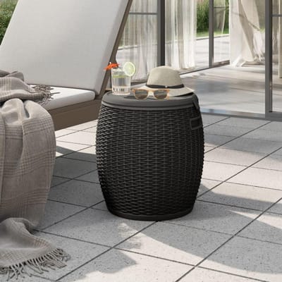 Tuinbox Rotan-look - Opbergkist Buiten - Dranken Koelen - 4-in-1 Functie - 60 Liter - Zwart