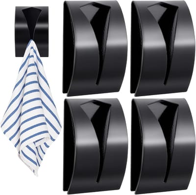 MDUG Een set van 4 handdoekhaken zonder boren - zwart - zelfklevende handdoekhouder - roestvrijstalen wandhaken voor in de keuken - geschikt voor keukens, badkamers en toiletten