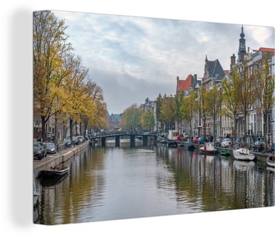 Canvas Schilderij Alledaagse foto van de Prinsengracht van Amsterdam - 120x80 cm - Wanddecoratie