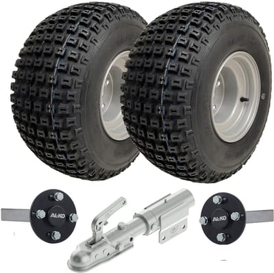 18x9,50-8 ATV/quad-aanhangwagenkit met noppenbanden, naaf en kortassen, draaibare koppeling, 204 kg
