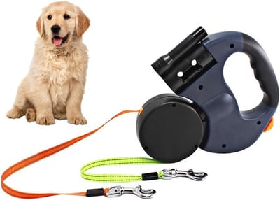 VHV - Hondenriem - Hondenriem 3 meter - Uitschuifbare dubbele hondenriem - 3 meter lange dubbele riem - Voor twee honden - Flexibele dubbele hondenriem - Met antisliphandvat - Voor kleine en middelgrote honden - Blauw