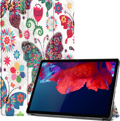 Hoesje Geschikt voor Lenovo Tab P11 Plus - Dun & Stevig - Trifold Bookcase - Hard Cover - Hardcover Book Case - Tablet Hoes - Vlinders