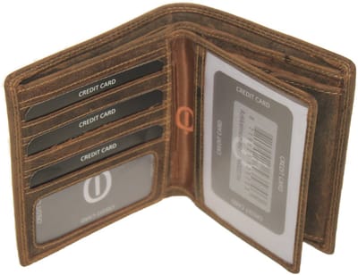 Oi Hunter bruine leren herenportemonnee hoog model / zeer platte portemonnee met uitneembaar pasjesmapje / herenbeurs plat, hoog en breed / RFID safe / bruin / 207H