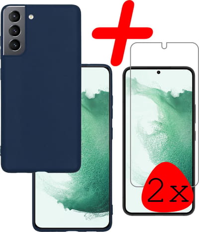 Hoesje Met 2x Screenprotector - Geschikt voor Samsung Galaxy S22 - Sterk & Shockproof - Back Cover - Siliconen Case - Telefoon Hoes - Donkerblauw