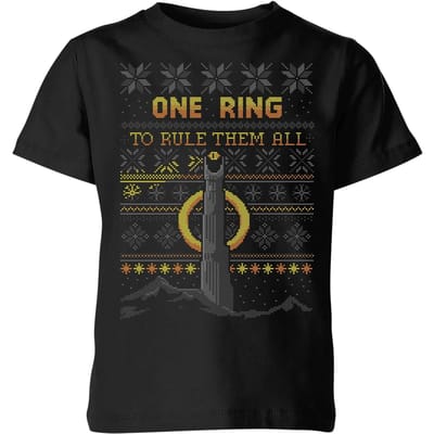 The Lord Of The Rings One Ring Kids' Christmas T-Shirt in Black - 98/104 (3-4 jaar)