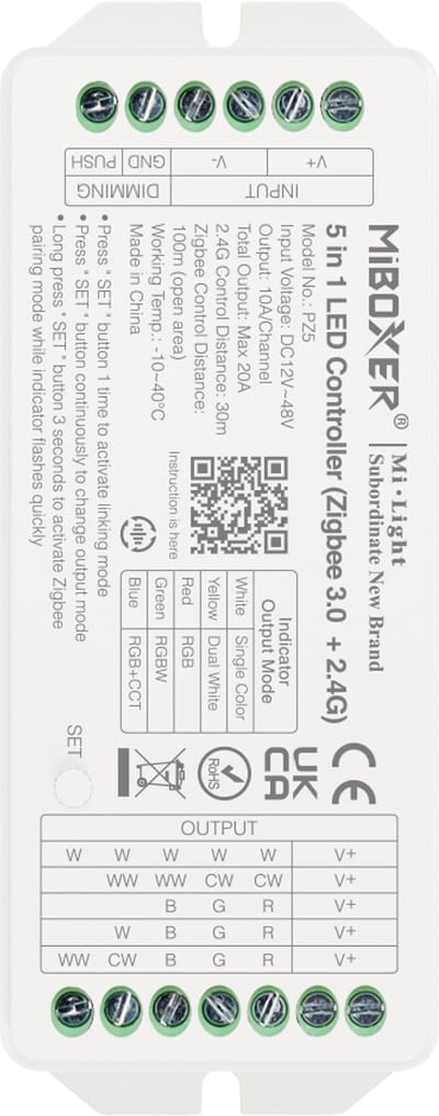 MiBoxer PZ5 ledcontroller - 5-in-1 - Zigbee 3.0 en 2,4 GHz RF