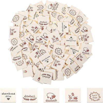 Handgemaakte beige labels voor kleding - 100 stuks textiel labels voor naaien, tags en etiketten